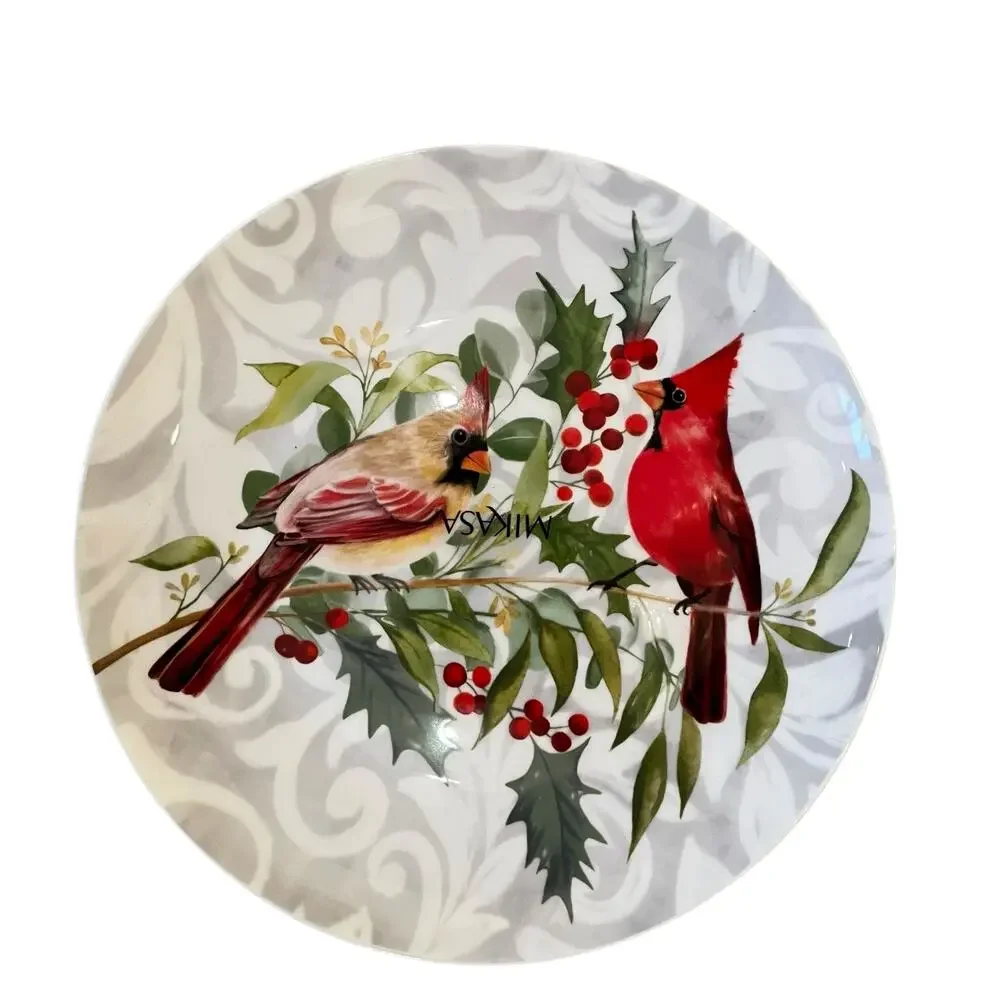 Mikasa Charming Cardinal Christmas Bone China Salad Plates 9in Set of 4 New
